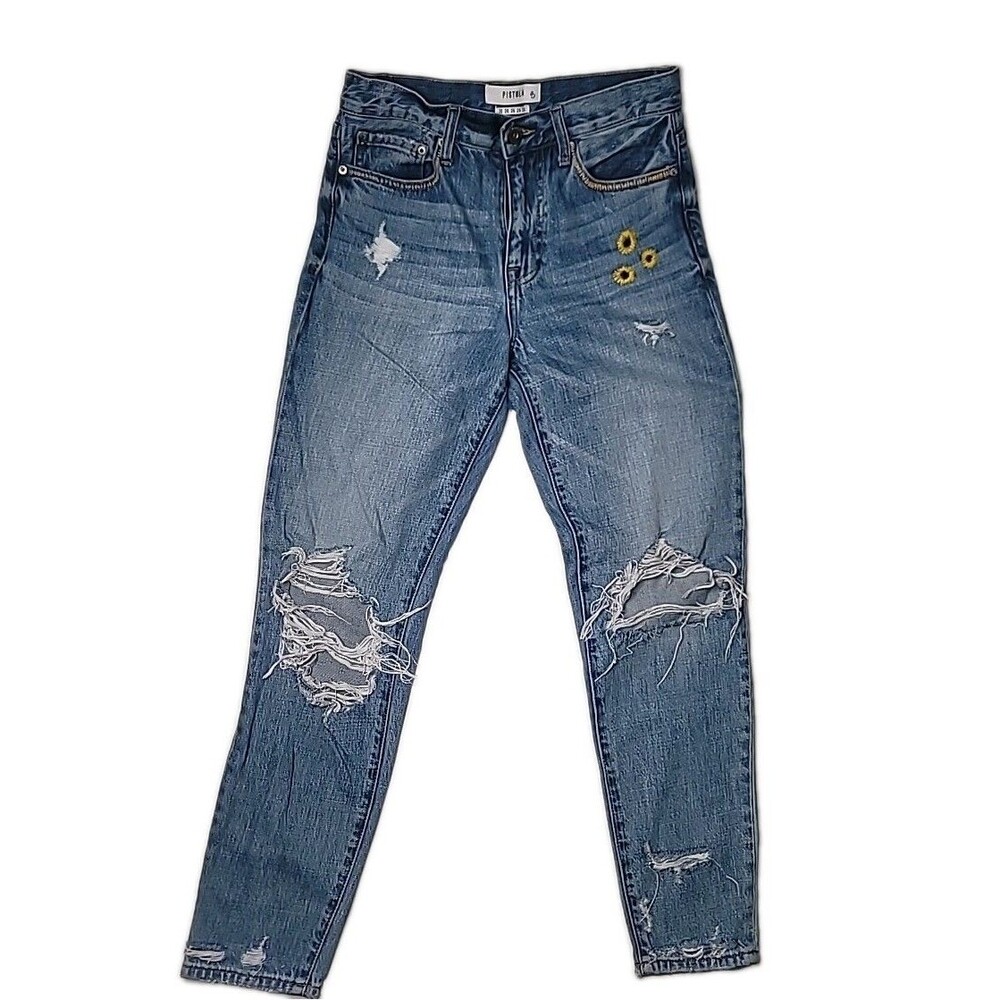 Pistola Distressed AM Sunflower Embroidered Jeans Sz 26